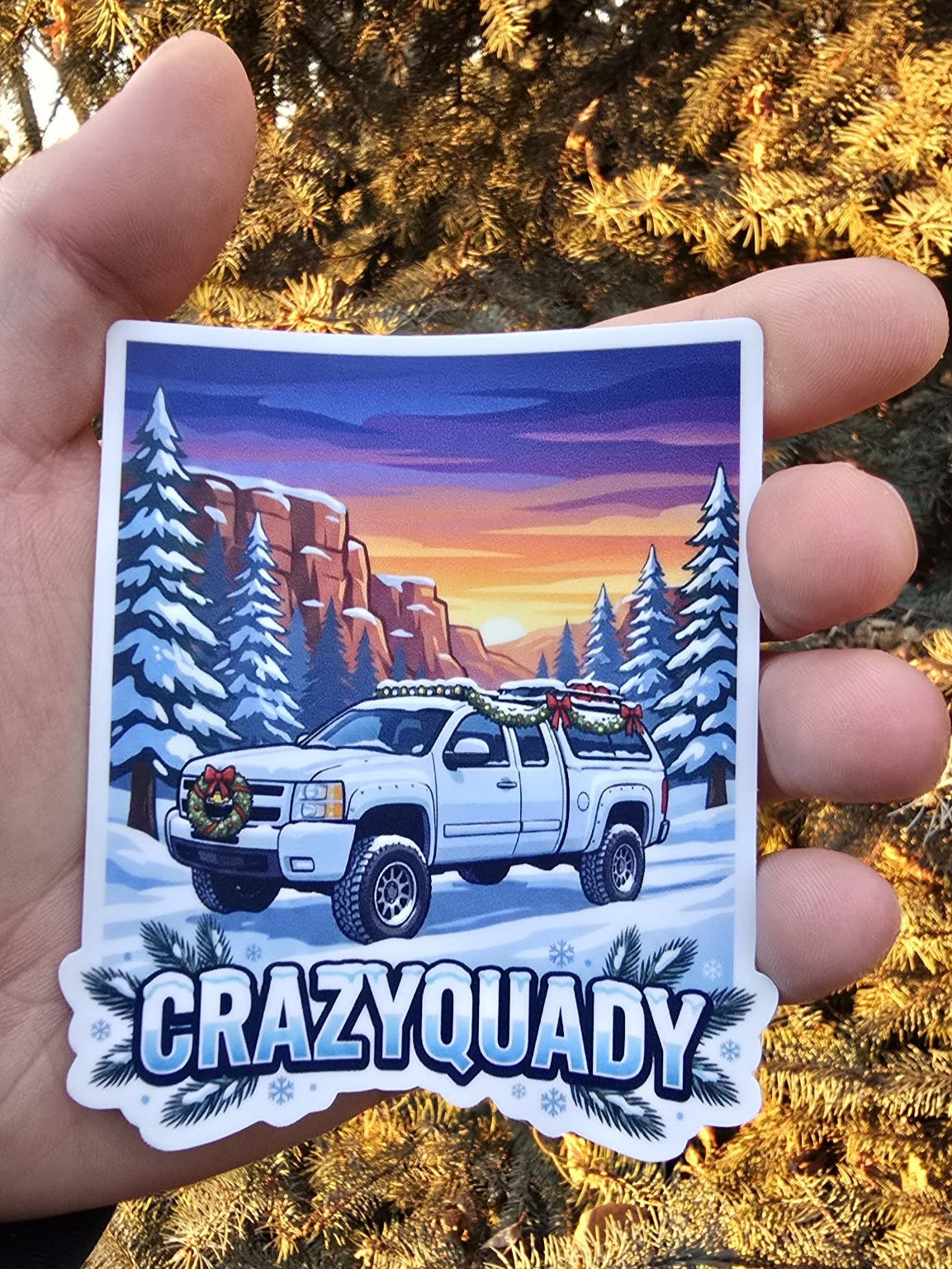 CrazyQuady Christmas Truck Camper Sticker