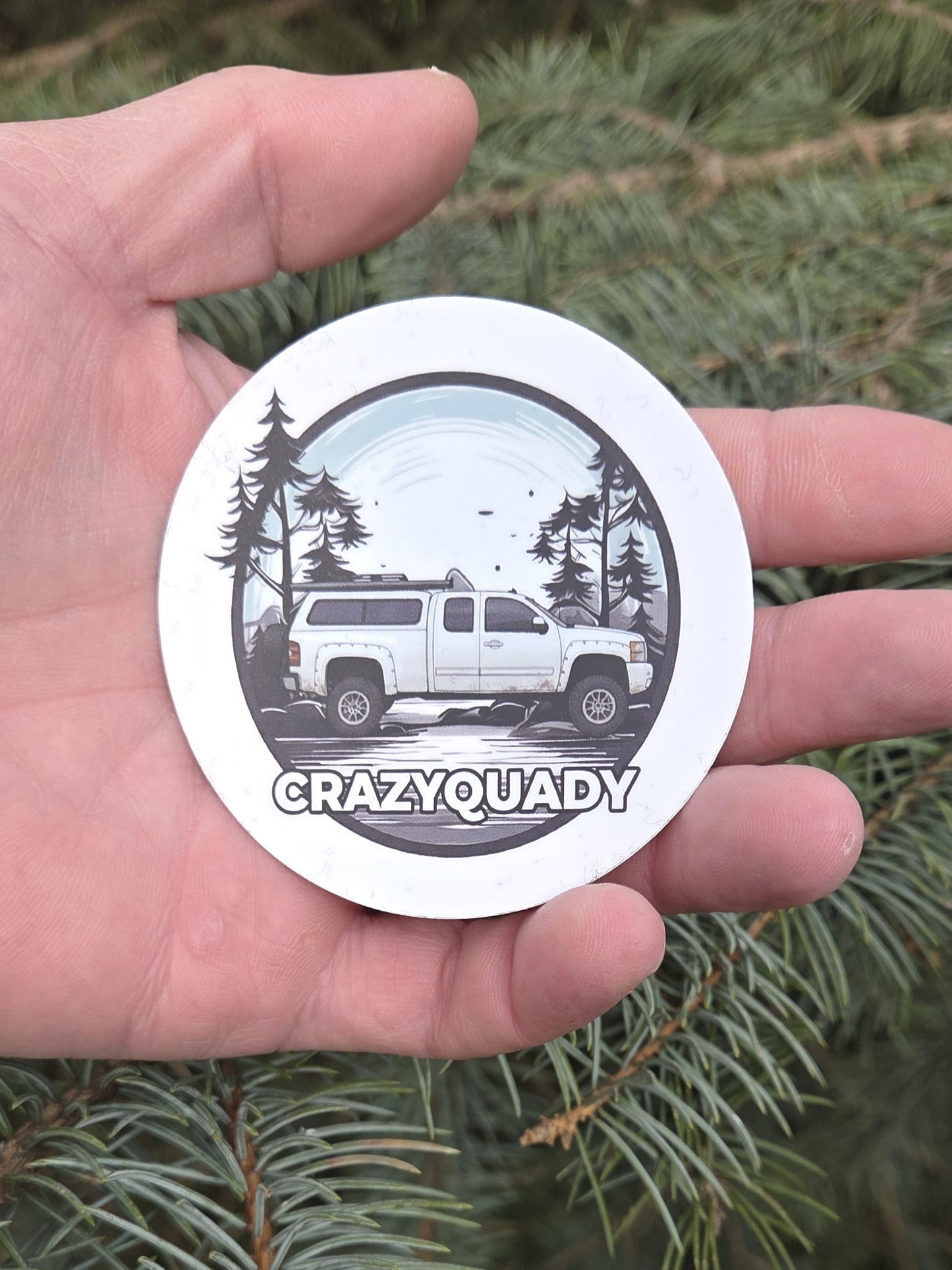 CrazyQuady Small Truck Camper with Trees Sticker