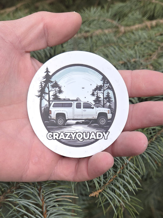 CrazyQuady Small Truck Camper with Trees Sticker