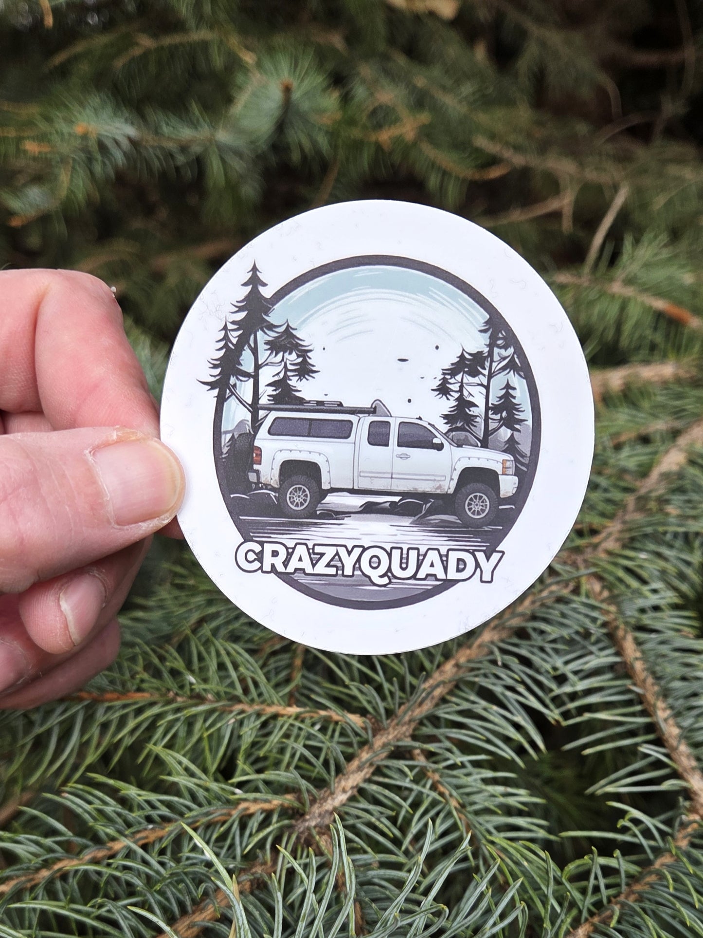 CrazyQuady Small Truck Camper with Trees Sticker