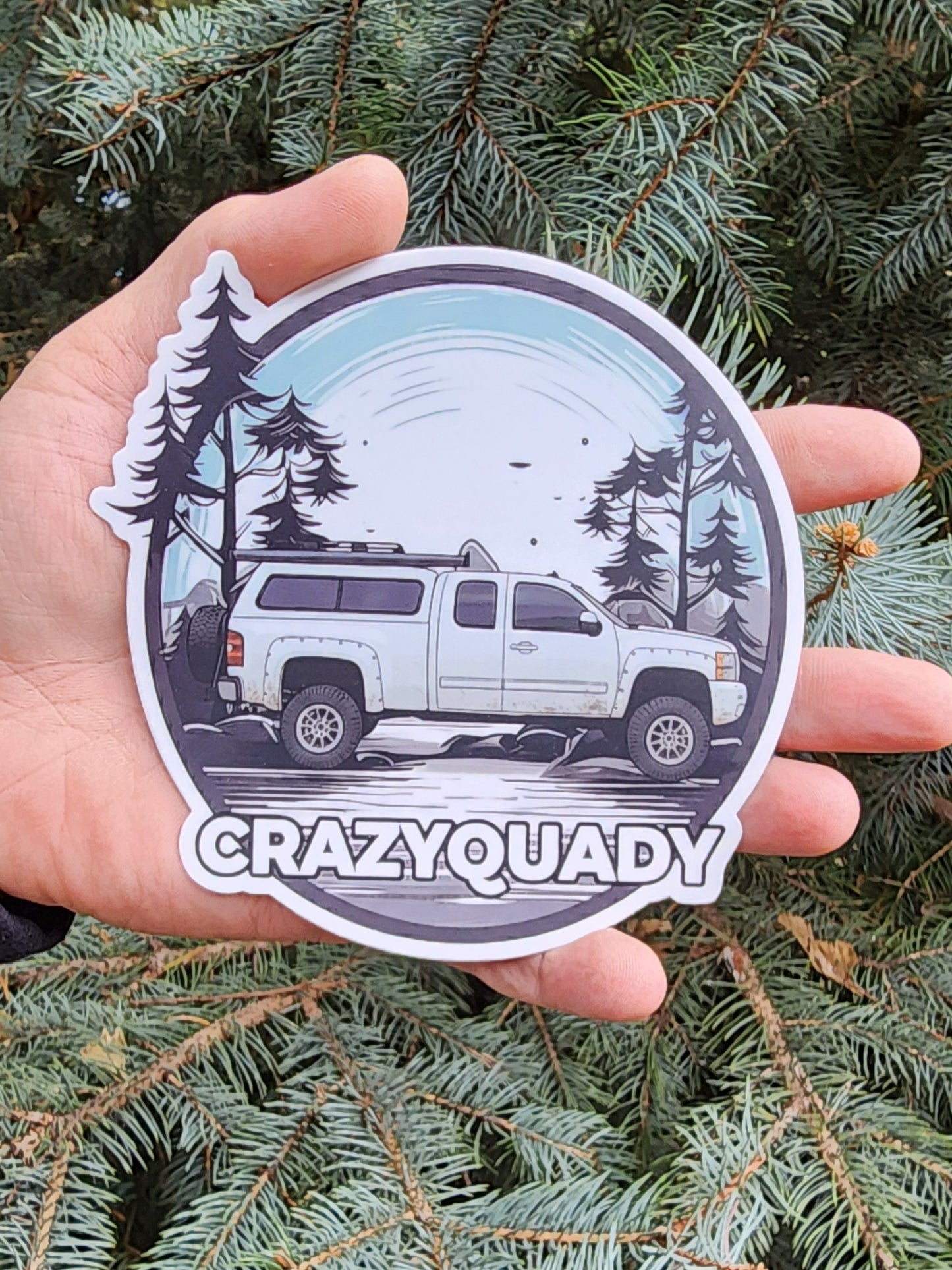 CrazyQuady Truck Camper with Trees Sticker