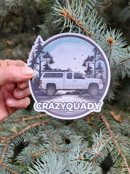 CrazyQuady Truck Camper with Trees Sticker